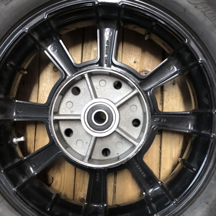 Pair of Indian Scout Bobber wheels with tyres